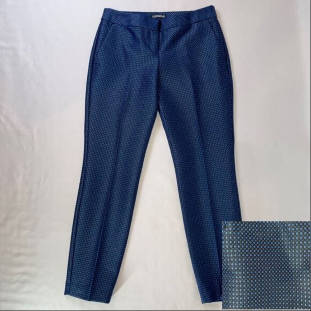 Express Columnist Ankle Dress Pants Sheen Patterned Navy Black Size 2